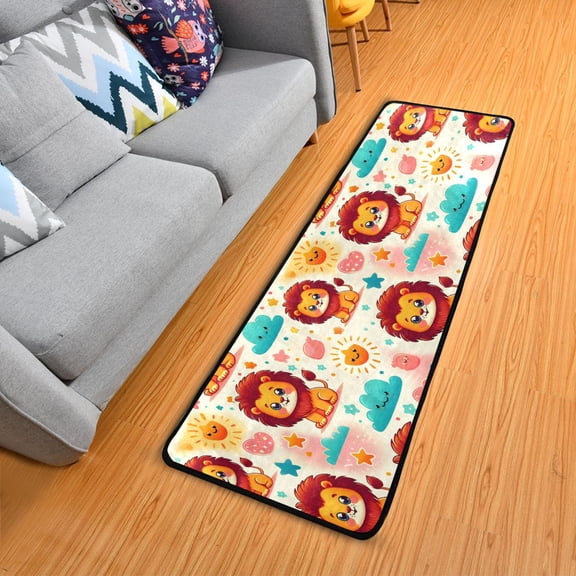 Cute Lion Sun Cloud Hallway Runner Rug 2'X6' Non-Slip Washable Carpet Runner Kitchen Entryway Laundry Bedroom