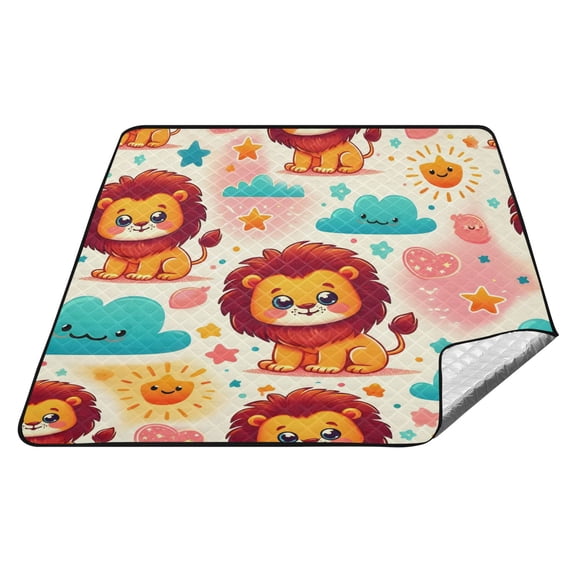 Cute Lion Sun Cloud Picnic Blankets Extra Large 78"x78" Beach Blanket Waterproof Sandproof Outdoor Mat for Camping Travel Park
