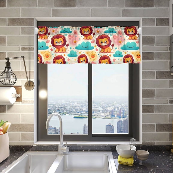 Cute Lion Sun Cloud Valance Curtains Rod Pocket for Kitchen Living Room Windows Farmhouse Decor 54x18
