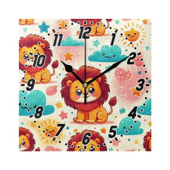 Cute Lion Sun Cloud Wall Clock Battery Operated Silent Non-Ticking Bedroom Office Kitchen Home School Decor 7.8"(Black)