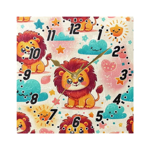 Cute Lion Sun Cloud Wall Clock Battery Operated Silent Non-Ticking Bedroom Office Kitchen Home School Decor 7.8"(Gold)