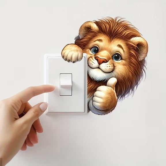 Cute Lion Thumbs-Up Light Switch Sticker - Fun Animal Print Decal for Home and Bedroom Decor