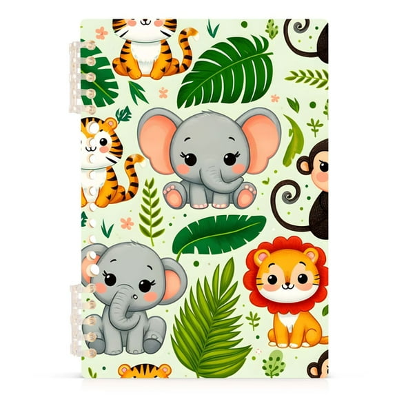 Cute Lion Tiger Monkey Elephants Notebooks 1-subject Journal 60 Sheets A5 College Ruled Paper Detachable Ring 8.3"x5.7"