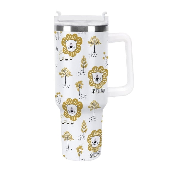 Cute Lion Tree 40 Oz Tumbler with Handle and Straw Lid, Stainless Steel Insulated Travel Coffee Mug, Vacuum Insulated Water Bottle for Home, Office, Car, Keep Hot/Cold for Hours