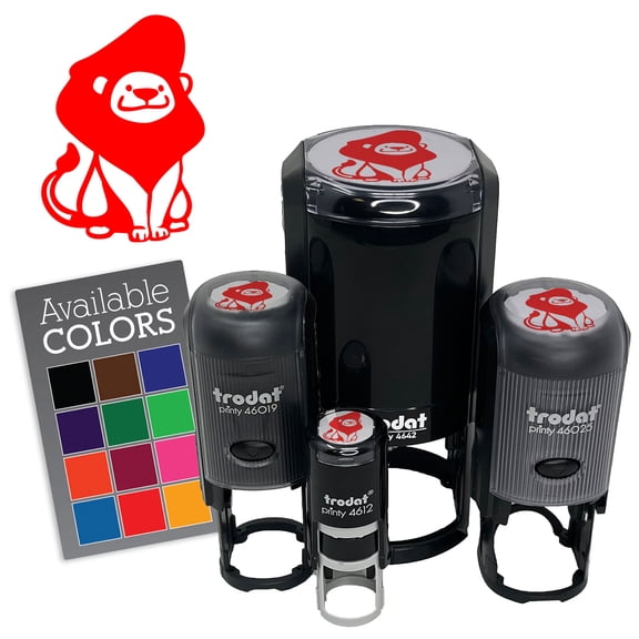 Cute Lion With Regal Mane Hairdo Pompadore Self-Inking Rubber Stamp for Stamping Ink Stamper Crafting Planners - 1 Inch Medium - Brown Ink