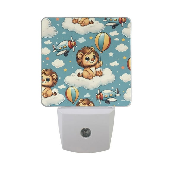 Cute Lion with Balloon Sit Cloud Night Light 2 Pack LED Nightlight Plug into Wall Dusk to Dawn Sensor Soft White