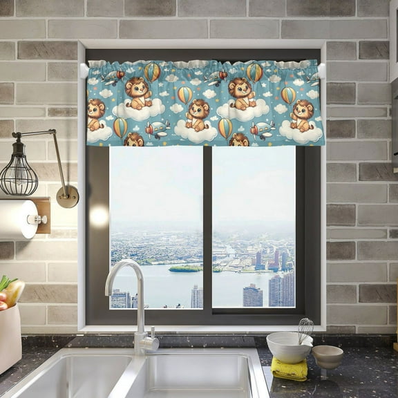 Cute Lion with Balloon Sit Cloud Valance Curtains Rod Pocket for Kitchen Living Room Windows Farmhouse Decor 54x18