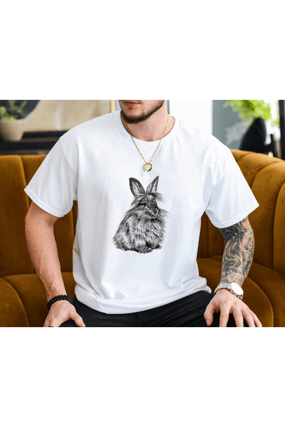 Cute Lionhead Bunny Rabbit Sketch Pet Lover Art Unisex T-Shirt, up to size 3XL.