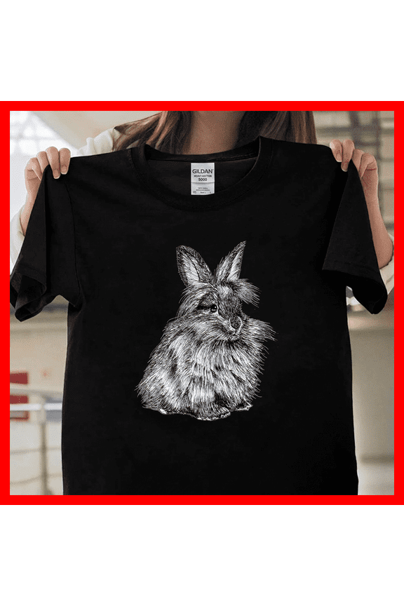 Cute Lionhead Bunny Rabbit Sketch Themed Premium Graphic Art V10200, Unisex T-Shirt for Men & Women, Premium Cotton Tee, Available in S-5XL