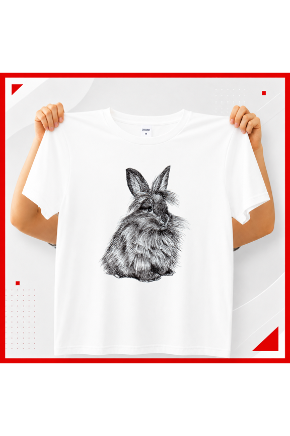 Cute Lionhead Bunny Rabbit Sketch Themed Premium Graphic T-Shirt