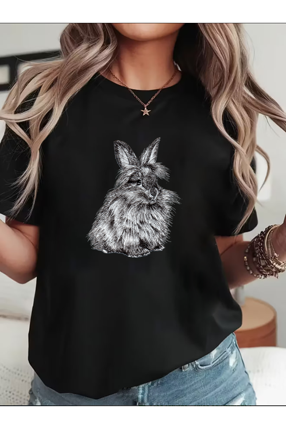 Cute Lionhead Bunny Rabbit Sketch Themed Premium Graphic Unisex T-Shirt V10200, up to size 5XL