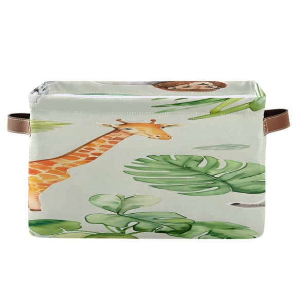 Cute Lions Elephants Giraffes Leaves Square Storage Bins with Handles Collapsible Containing Box 1 Pack
