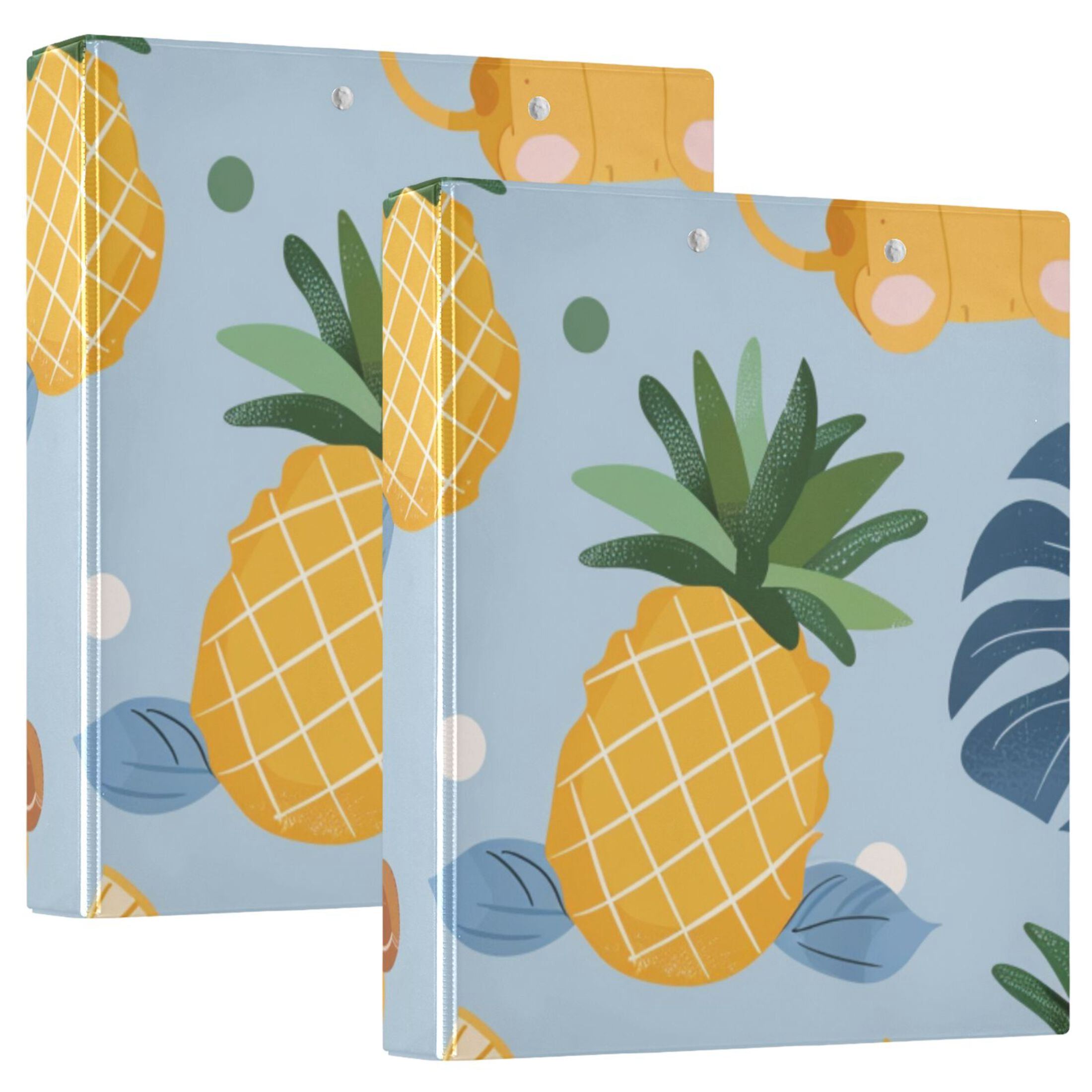 Cute Lions Pineapples 3 Ring Binders 1.5 inch Hardcover File Folders with Interior Pockets A4 Size Organizer for School Office Hospital