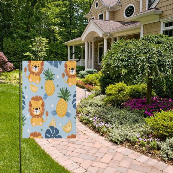 Cute Lions Pineapples Garden Flag Double Sided 12 x 18 Inch Outside Yard Decoration Outdoor Flag