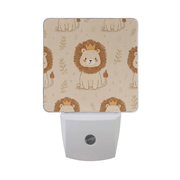 Cute Lions Sitting on Ground LED Night Light Sensor Lamp Plug-in Adjustable Brightness 2 Pack