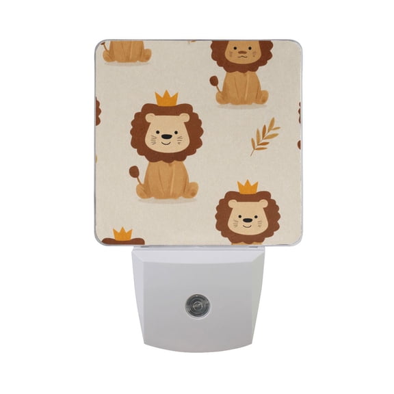 Cute Lions Sitting with Leaves LED Night Light Sensor Lamp Plug-in Adjustable Brightness 2 Pack