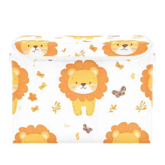 Cute Lions and Butterflies Foldable Storage Bin with Lid and Handle Collapsible Storage Box 16.5 x 12.6 x 11.8 inches