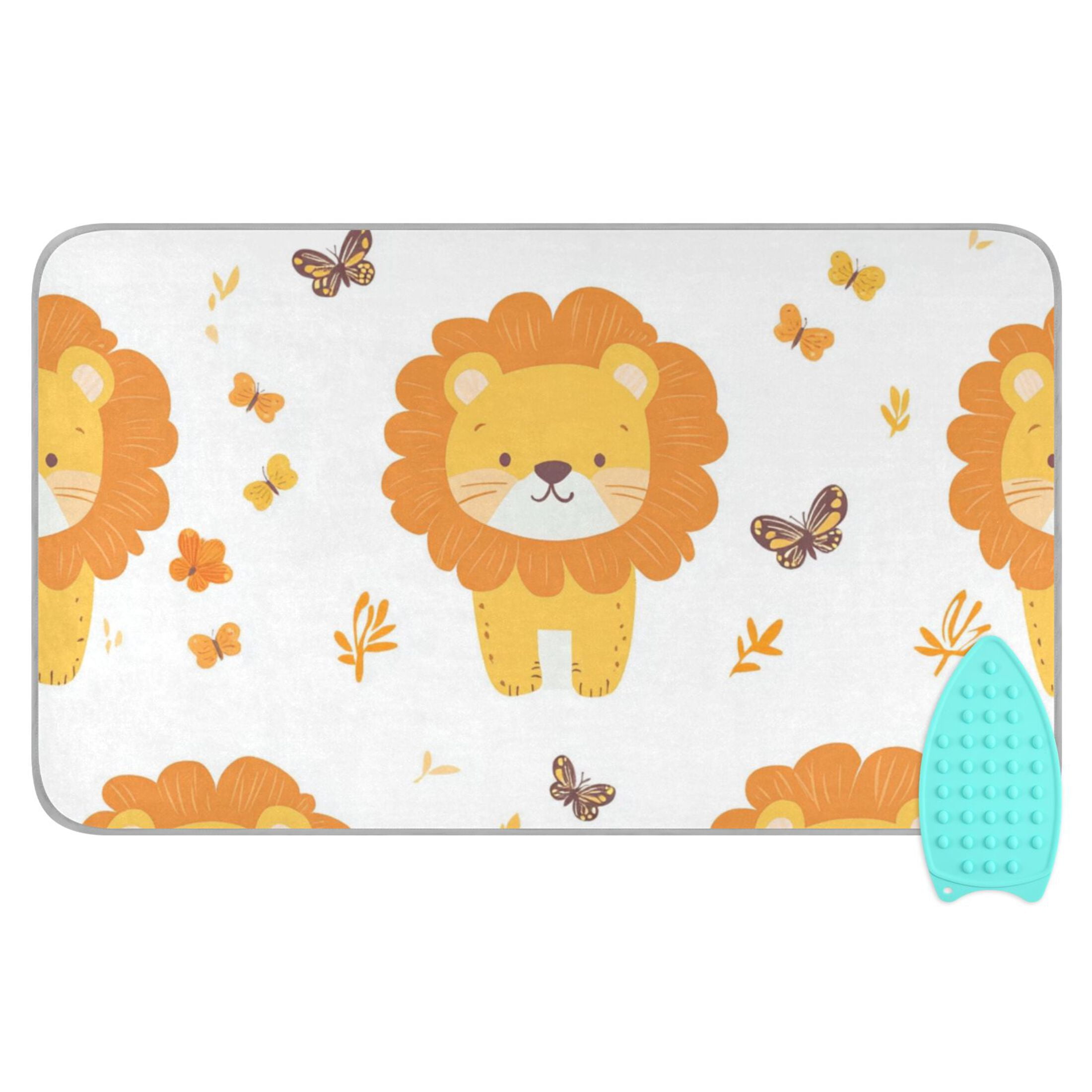 Cute Lions and Butterflies Ironing Mat Blanket Portable Travel Ironing Pad Heat Resistant Pad 47.2" x 27.6”