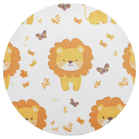 Cute Lions and Butterflies PVC Round Grid Placemat Table Mat 1 Pc 15.4" x 15.4"