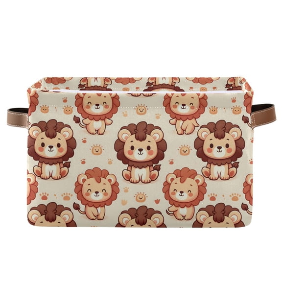 Cute Lions and Paw Print Storage Bins with Handle Fabric Organizer Basket Foldable Box 1 Pack 14.2x10.2x8.3