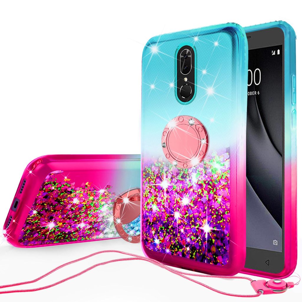 Cute Liquid Glitter Case for Nokia 3.1 Plus Case, Ring Kickstand Quicksand Waterfall Girls Women