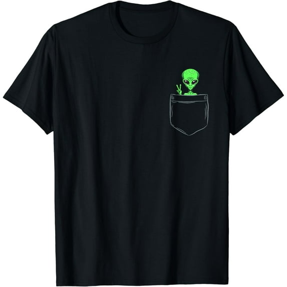 Cute Little Alien In Pocket Vintage Universe UFO Gift Idea T-Shirt