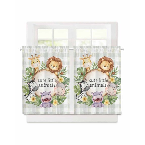 Cute Little Animal Pattern Lions Zebras Short Blackout Curtains 36 Inch Long,Haemorrhoids Giraffes Rod Pocket Kitchen Curtains,2 Panels Thermal Insulated Room Darkening Drapes for Bedroom,30"W x 36"L