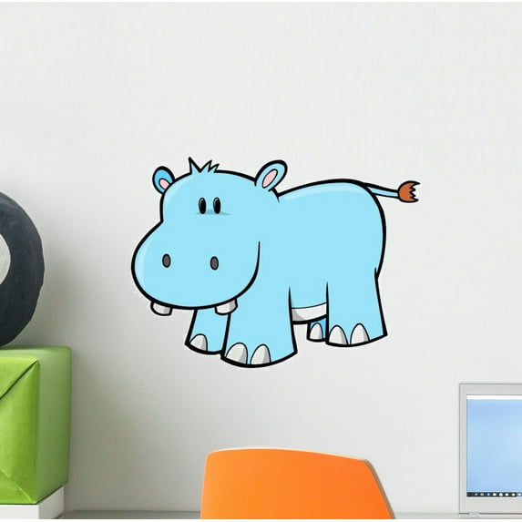 Cute Little Baby Hippo Wall Decal Sticker, Wallmonkeys Peel & Stick Vinyl Graphic (12 in H x 9 in W)