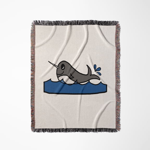 Cute Little Baby Narwhal Splashing In The Water., Woven Blanket