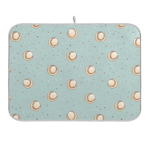 Cute Little Baseballs Dish Drying Mat 16x18 Absorbent Microfiber Draining Rack Pad for Kitchen Counter Sink