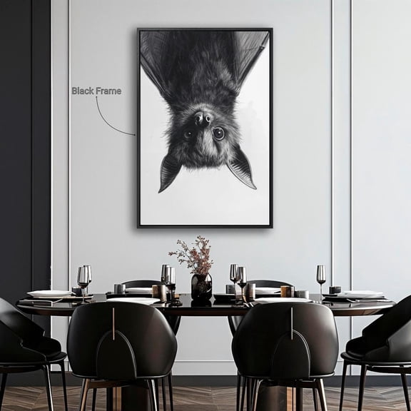 Cute Little Bat Poster Adorable Upside-Down Animal Wall Art Nocturnal Mammal Poster Home Decor Ready To Hang, Stretched Canvas Size 12x18