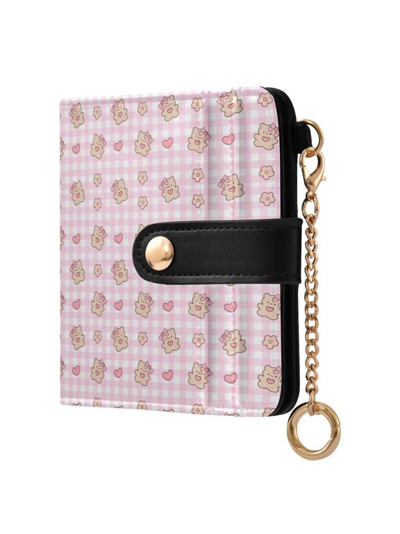 Cute Little Bear with Heart Small Wallet for Women RFID Blocking Bifold PU Leather Credit Card Holder with Zipper Coin Pocket Compact Cute Travel Purse Magnetic Snap 7 Card Slots