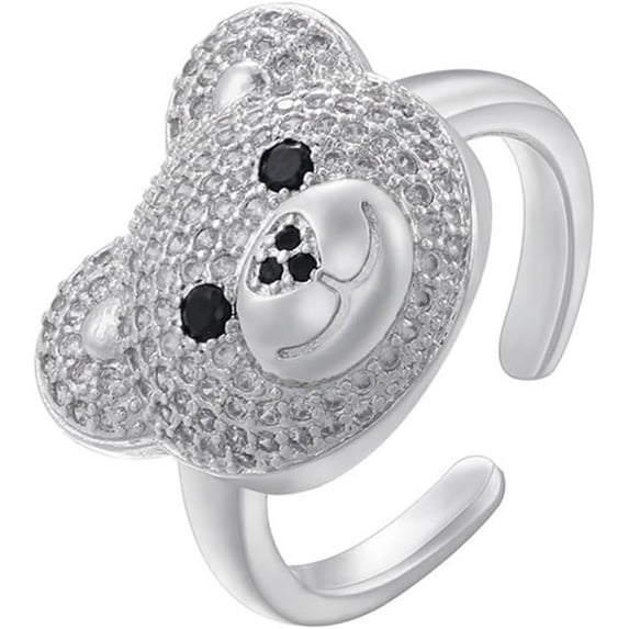 Cute Little Bear Ring for Women Crystal Cubic Zirconia Statement Lovely Animal Diamonds Open Adjustable Rings Dainty Comfort Fit Finger Band Charm Jewelry for Niece Daughter Graduation
