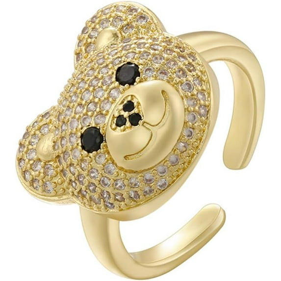 Cute Little Bear Ring for Women Crystal Cubic Zirconia Statement Lovely Animal Diamonds Open Adjustable Rings Dainty Comfort Fit Finger Band Charm Jewelry for Niece Daughter Graduation