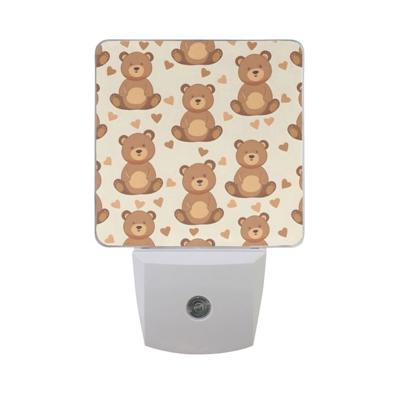 Cute Little Bear and Heart Night Light 2 Pack LED Nightlight Plug into Wall Dusk to Dawn Sensor Soft White