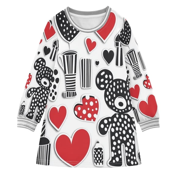 Cute Little Bear and Love Girls'long-sleeved dress Thickened A-dress Warm Dress Basic Shirt Party Dresses