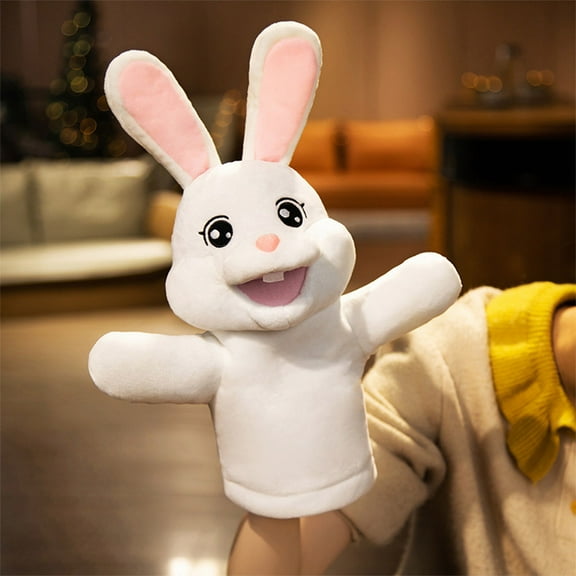 Cute Little Bunny Plush Puppet Toy with Movable Mouth Ventriloquist Hand Doll Kindergarten Performance Prop