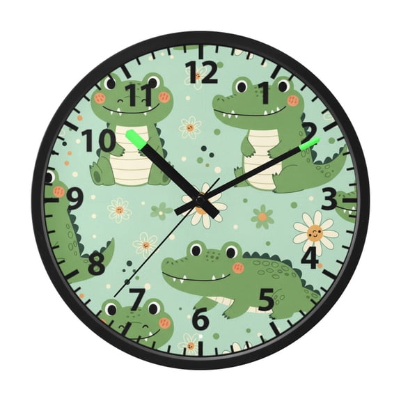Cute Little Cartoon Crocodile Wall Clock 12 Inch Voice Activated Night Light Silent Non Ticking