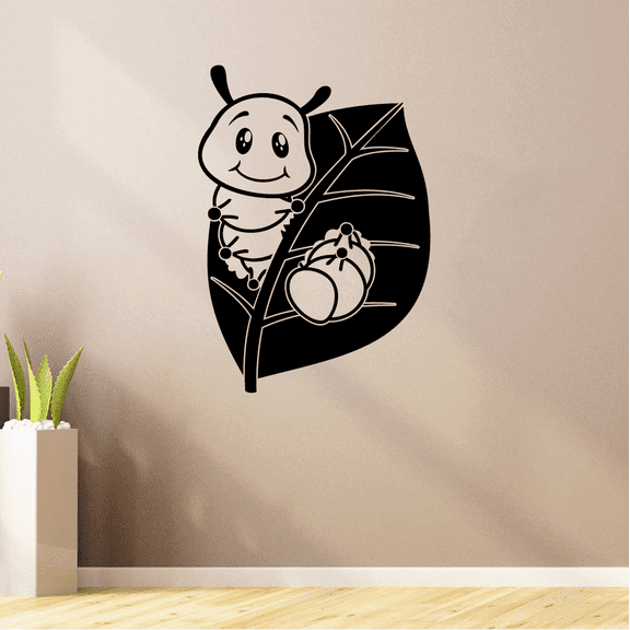 Cute Little Caterpillar Smiling Eating Leaf Cute Smile Vinyl Wall Art Wall Sticker Wall Decal Decoration For Home Room Wall Boys Girls Kids Room Playroom Wall Décor Wall Décoration Size (40x24 inch)