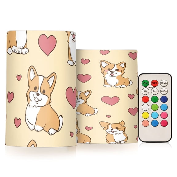 Cute Little Corgi Flickering Flameless Candles Battery Operated with Remote Timer LED Pillar Candles Set of 2