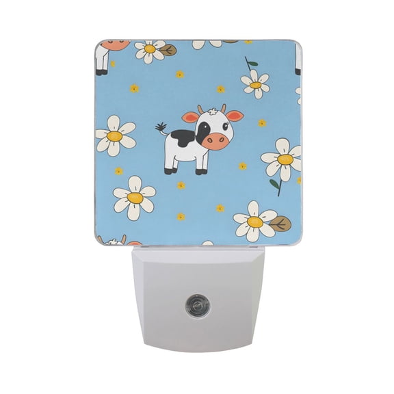 Cute Little Cow and Daisy Night Light 2 Pack LED Nightlight Plug into Wall Dusk to Dawn Sensor Soft White