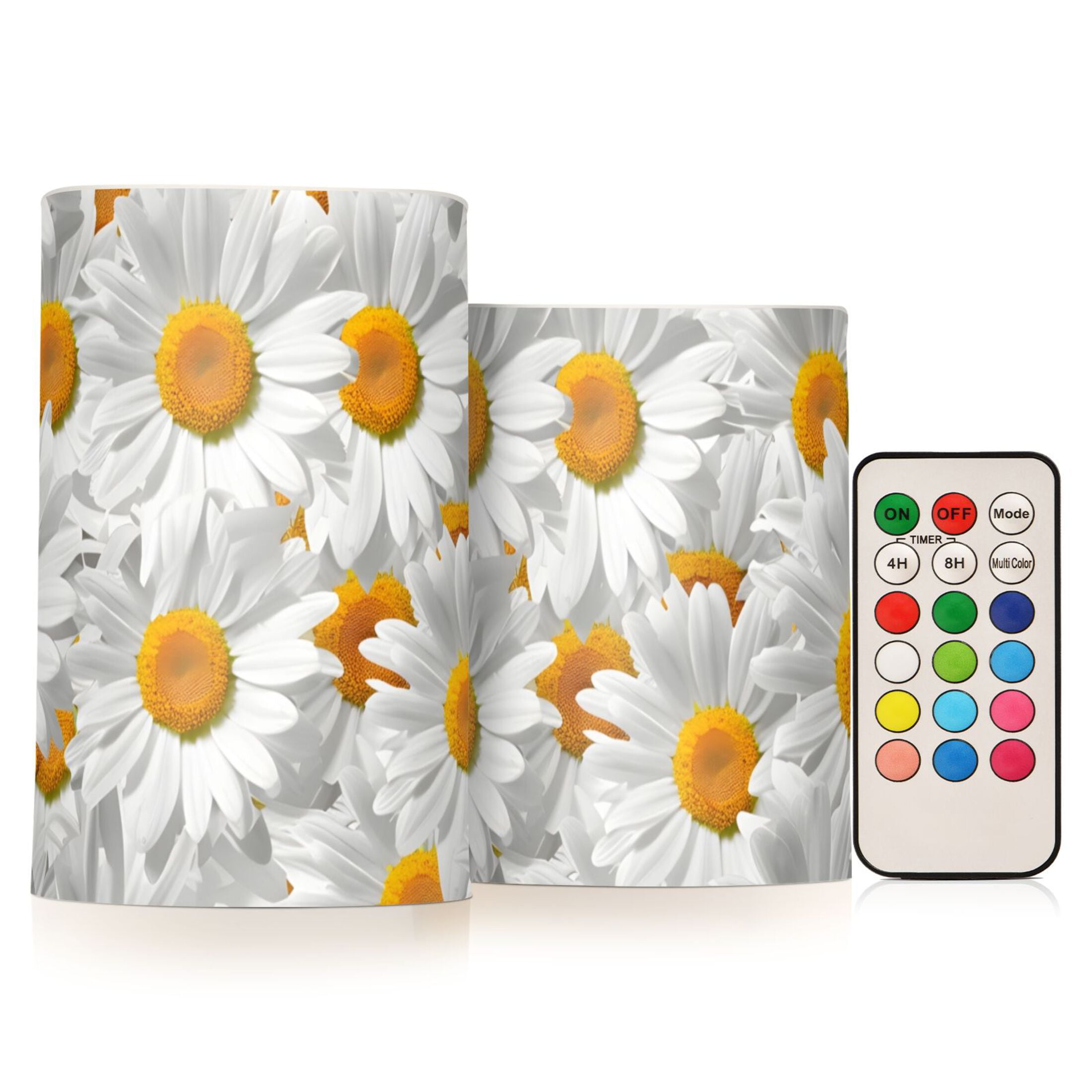 Cute Little Daisies Flickering Flameless LED Candles set of 2 Battery Operated 18-Key Remotes Timer Halloween Fall Decor D3''xH4''5''