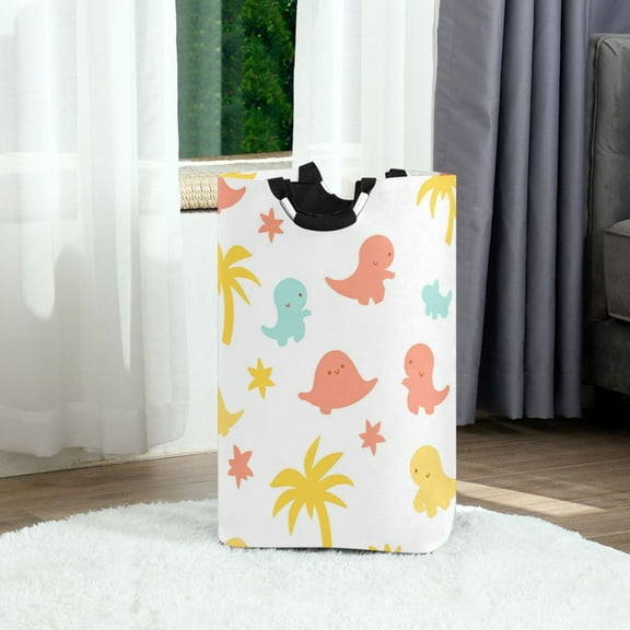 Cute Little Dinosaur Foldable Laundry Hamper 12.6x11x22.7in with Handles for Bathroom Bedroom Storage