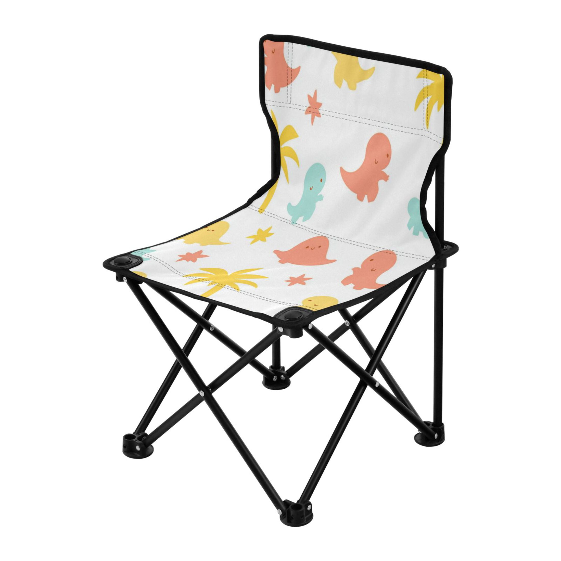 Cute Little Dinosaur Kids Camping Chairs Folding Chair for Children 14.5x14.5in 600D Oxford Fabric 220lb Capacity