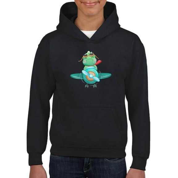 Cute Little Dinosaur On Airplane Hoodie Juniors -Image by Shutterstock,  Small