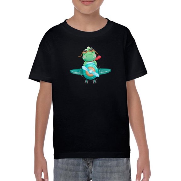 Cute Little Dinosaur On Airplane T-Shirt Juniors -Image by Shutterstock, x-Small
