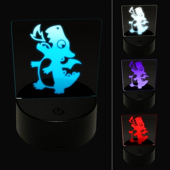Cute Little Dragon Breathing Fire LED Night Light Sign 3D Illusion Desk Nightstand Lamp
