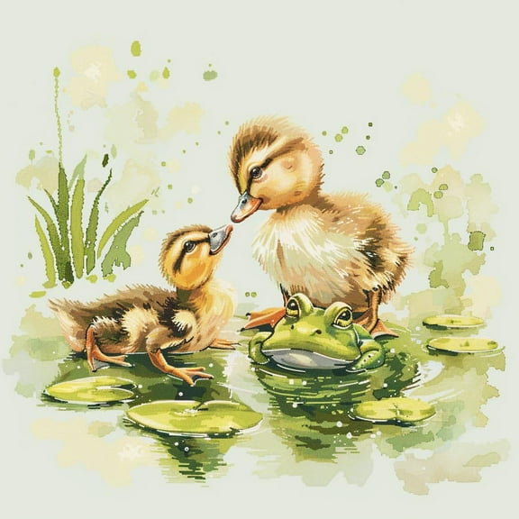 Cute Little Ducklings and Frog DIY 11CT Stamped Cross Stitch Kits for Beginners Easy Needlepoint Embroidery Counted Cross Stitch Art Craft for Wall Decoration 14x14inch(3)