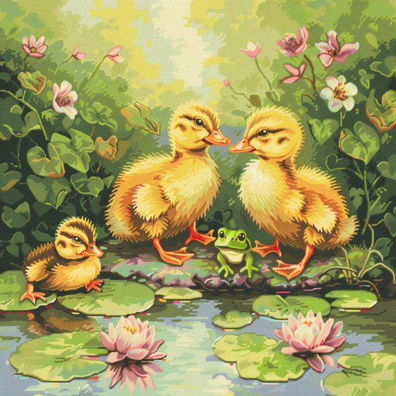Cute Little Ducklings and Frog DIY 11CT Stamped Cross Stitch Kits for Beginners Easy Needlepoint Embroidery Counted Cross Stitch Art Craft for Wall Decoration 20x20inch(1)