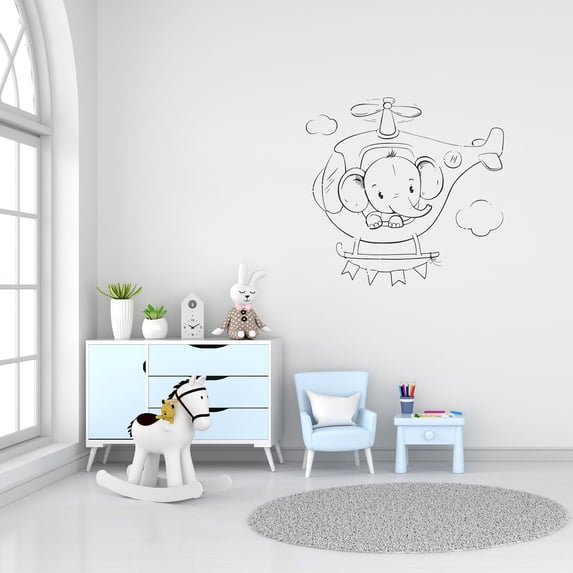 Cute Little Elephant Mini Helicopter Silhouette Helicopter Chopper Helicopter Types Vinyl Wall Art Sticker Decal Home Kid Room Study Room Boys Girls Room Wall Décoration Design Décor Size (22x30 inch)